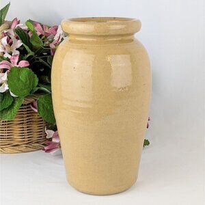 Vintage 11" Beige Glazed Stoneware Vase Tall Minimalist Tan Rustic Home Decor